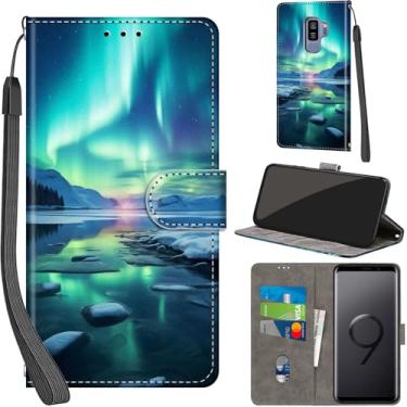 Imagem de Salanheo Capa carteira para Samsung Galaxy S9 Plus, com [3 compartimentos para cartões], fecho magnético com suporte, capa protetora flip de couro PU à prova de choque de 15,7 cm, Aurora