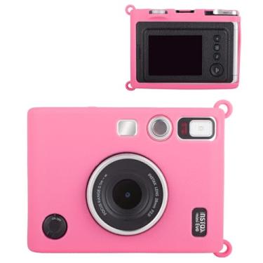 Imagem de HIYQIN Mini EVO caso de silicone, tampa protetora para Fuji Instax Mini EVO câmera instantânea, peso leve borracha macia fácil caso de transporte - rosa vermelho