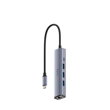 Imagem de Cudy Hub USB-C 5 em 1 com porta Gigabit Ethernet RJ45, adaptador multiportas, 3 USB-A 3.2 geração 1, porta USB-C que recebe 5V2A DC para MacBook, iPhone 15/16/17 e mais, UH605