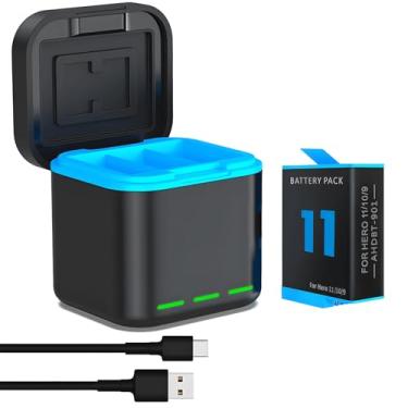 Imagem de Mamen Kit Bateria AHDBT-901 com Carregador Triplo para GoPro Hero 12/11/10/9 Black