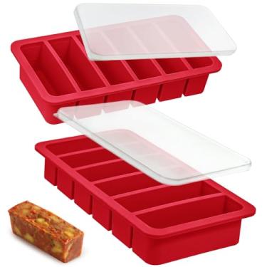 Imagem de Bandejas de silicone para freezer com tampas, conjunto de 2 moldes de silicone para congelamento de sopa, para congelar sopas e molhos individuais, seguro para micro-ondas, faz 12 cubos perfeitos de 1