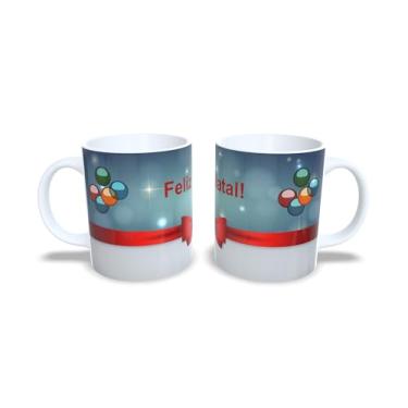 Imagem de Caneca de Cerâmica Natalina, Branca, 325ml, com Decoração de Bolas de Natal em Vermelho, Azul e Verde (20)