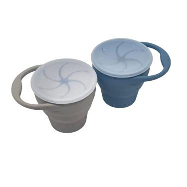 Imagem de BraveJusticeKidsCo. | Copo de lanche para bebê Snack Attack | Pacote com 2 | Copo de lanche dobrável (Citadel e neblina)