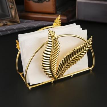 Imagem de Porta-guardanapos de mesa de folha dourada de ferro - motivo decorativo de folhas | Para restaurantes, bares, hotéis e cozinha doméstica
