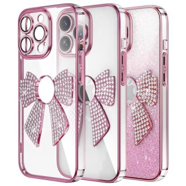 Imagem de MEMAXELUS Compatível com iPhone 14 Pro, capa macia de silicone à prova de choque TPU para meninas e mulheres com borboleta de diamante brilhante capa protetora para câmera para iPhone 14 Pro, Rose KD