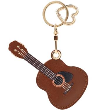 Imagem de Capa de couro PU compatível com AirTag, linda capa protetora com chaveiro, capa rastreadora GPS (guitarra-marrom)