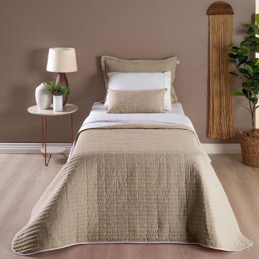 Imagem de Kit Cobre Leito Solteiro 4 Peças Bordado Urbany 100% Poliéster Hipercal 400 Fios Cáqui