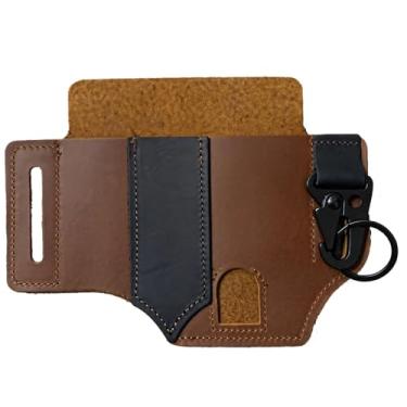 Imagem de Bainha de couro tática para equipamentos, organizador de cinto multiferramentas com clipe de liberação rápida, bolsa de sobrevivência para lanterna e faca, suporte de equipamentos ao ar livre com alça
