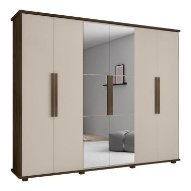 Imagem de Roupeiro 6 Portas Freijó Off White Com Espelho