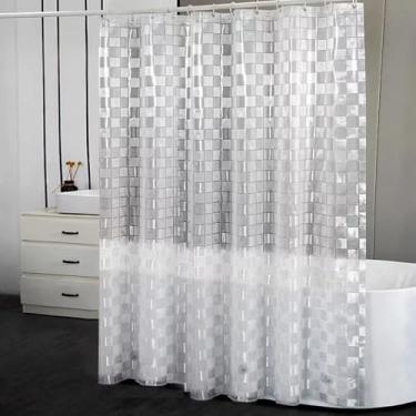 Imagem de jssablo Forro de cortina de chuveiro, 100% à prova d'água, cortinas de chuveiro Peva com 3 ímãs de fundo pesado e 12 ilhós à prova de ferrugem, forro de chuveiro com peso de 72 x 182 cm para box de