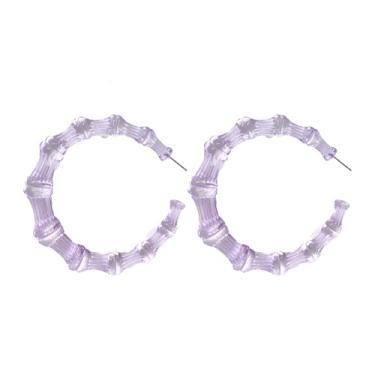 Imagem de Brincos de argola de bambu grandes de acrílico para mulheres - brincos de resina coloridos e grossos hip hop anos 80 e 90 para mulheres, acessórios de festa, joias, Medium, Metal, Sem pedra preciosa