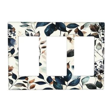 Imagem de BHGAHD Capas de tomada decorativas com folhas de eucalipto salpicadas de tinta, design de placa de parede de 3 gangs, capa de interruptor de luz tripla para interruptor de luz GFCI placa frontal para