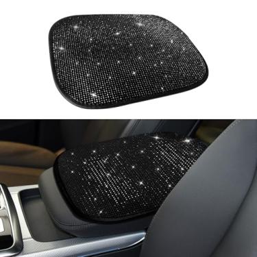 Imagem de Lyxheth Capa de apoio de braço de carro brilhante, capa de console central de carro, protetor de console central automotivo com strass de cristal brilhante, linda capa protetora para console central