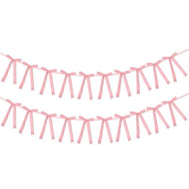Imagem de 2 Conjunto de Guirlandas Laço Rosa, Fitas Pré-Montadas para Decoração Festas Ideal para Aniversários Chás Panela Despedidas Solteira Casamentos e Chás de Bebê