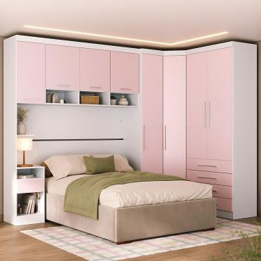 Imagem de Quarto 8 Portas 5 Gavetas Cab Qn Alpes Master Luciane Móveis Branco Pf-rosa Pf