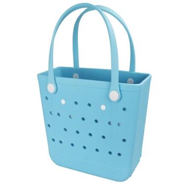 Imagem de lasierwo Bolsa de praia de borracha para mulheres, grande, à prova de areia, para esportes ao ar livre na praia, Azul água-marinha, Large