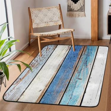 Imagem de Tapete de área para sala de estar, lavável à máquina, madeira, azul, à beira-mar, antiderrapante, tapete macio, para sala de estar, quarto, sala de jantar, berçário, cozinha, decoração de casa