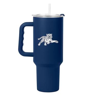 Imagem de Logo Brands NCAA Jackson State Tigers Copo de 1,134 g com alça - Aço inoxidável revestido em pó com canudo - Resistente a vazamentos, mantém bebidas quentes/frias - Uso diário
