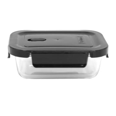 Imagem de Pote de Vidro Retangular para Alimentos 640ml Compatível Tampa Hermética Marmita Transparente para Micro-ondas Forno e Freezer Multiuso (Tampa preta)