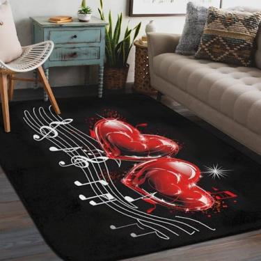 Imagem de Tapete de área para sala de estar, lavável à máquina, música, amor, notas musicais, antiderrapante, tapete macio para sala de estar, quarto, sala de jantar, berçário, cozinha, decoração de casa