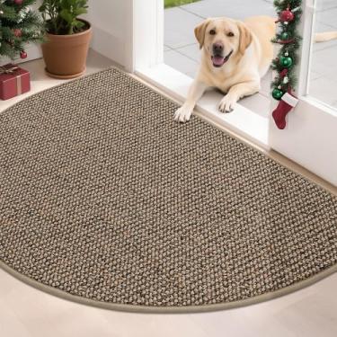 Imagem de BEQHAUSE Tapete de porta Dirt Trapper, 81 x 122 cm, meio círculo, antiderrapante, lavável, tapetes de entrada, absorventes, bem-vindos, discretos, para porta frontal e traseira, cinza-acinzentado