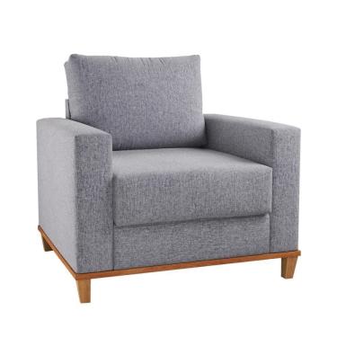 Imagem de Poltrona Prada Base De Madeira Linho Cinza