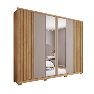 Imagem de Guarda-Roupa Casal Ripado com 2 Espelhos Apollo 6 Portas 4 Gavetas Buriti e Fendi