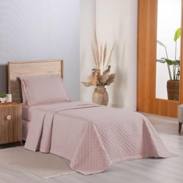 Imagem de Kit Cobre-Leito Solteiro 2 Peças Attuale – Dupla Face Matelado – Rosê