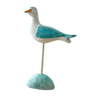 Imagem de Ｂｅｓｇａ Estatueta de gaivota de madeira, estátua de gaivota, obra de arte artesanal, decoração criativa para praia ou litoral, escultura de animal para, Azul
