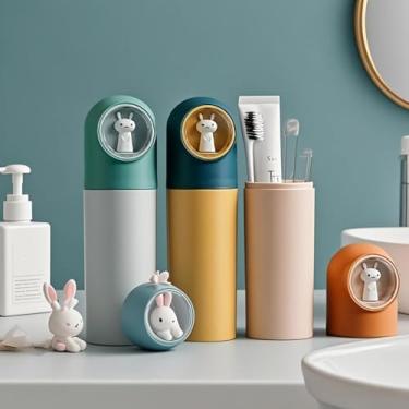 Imagem de Estojo de pasta de dentes portátil de coelho fofo organizador de escova de dentes à prova de poeira para estudantes caixa de armazenamento de escova de dentes de viagem - rosa