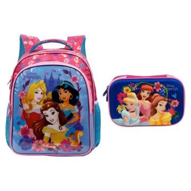 Imagem de Kit Mochila Escolar Infantil + Estojo Xeryus Princesas Disney Cor:Rosa