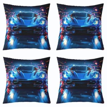 Imagem de Capa de almofada infantil de carro de corrida, esportes radicais, velocidade de jogo, dupla face, decoração de casa moderna, decoração de casa moderna, capa de almofada de sofá de cama azul, pacote