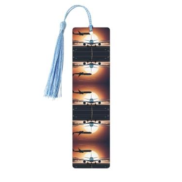 Imagem de Mochila Avião – Conjunto de 5 peças de madeira com borlas, madeira natural para livros e diários, presente para amantes de livros.