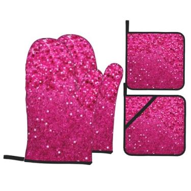 Imagem de Conjunto de luvas de cozinha estampadas com suporte de tampa, luvas de forno resistentes ao calor para manusear panelas quentes, grelhar, churrascos, kit de 4 peças.