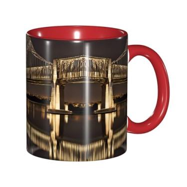 Imagem de Canecas de café criativas com impressão noturna New York Manhattan Bridge, personalizadas, presente para a família, tamanho de 325 ml, unissex