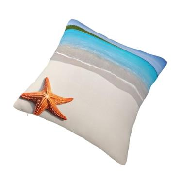 Imagem de Almofada quadrada decorativa com estampa de praia - Design reversível, zíper oculto, poliéster macio para sofá, cama e carro - Hipoalergênico 56 x 56 cm