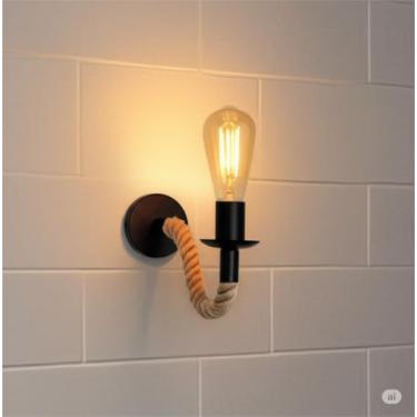 Imagem de Arandela Doca GMH – Rústica em Corda Sisal, Preta, Bivolt, E27, Design Vintage que Transforma Salas, Varandas e Áreas Gourmet