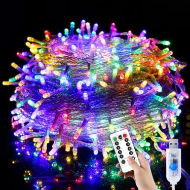 Imagem de YUANHUYUOU Luzes de Natal, 10 m, 80 LEDs, com controle remoto, alimentadas por USB, à prova d'água, luzes de corda internas e externas para festas de casamento (coloridas)