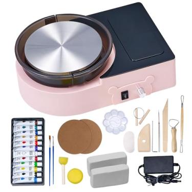 Imagem de VEVOR Mini roda de cerâmica, mesa giratória de 15 cm, rotação para frente e para trás, velocidade ajustável, roda de argila elétrica para crianças e adultos, com ferramentas de modelagem de argila