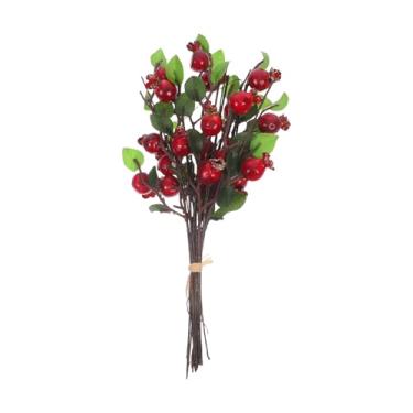 Imagem de Gadpiparty Palhetas florais artificiais de rosa mosqueta e romã, QUADRIS de rosa falsa para decoração de casa e evento, vermelho, 1 conjunto