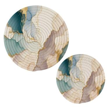 Imagem de Wassud Trivet de formas abstratas em aquarela para pratos quentes, suportes redondos de algodão, almofadas quentes, porta-copos elegantes, decoração de cozinha e acessórios, 2 peças