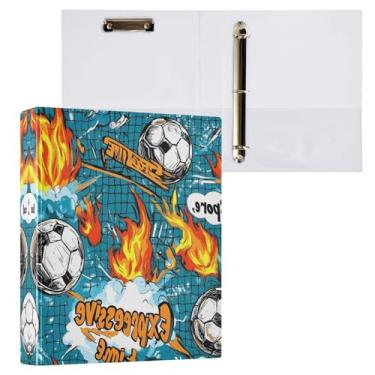 Imagem de STAYTOP Organizador de fichário redondo de futebol com desenho de chama, 3 fichários com prancheta (carta A4) para material de escritório escolar