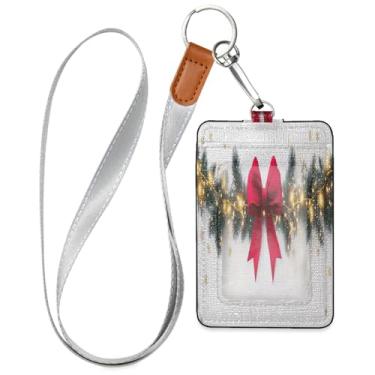 Imagem de Wassud Guirlanda de Natal laço vermelho cordão de couro PU para crachás de identificação, porta-chaves, porta-crachás, cartões de crédito para escritórios, funcionários estudantes, funcionários
