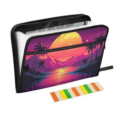 Imagem de Wassud Sunset Ocean Organizador de arquivos sanfonado com 13 bolsos, pastas expansíveis com abas e adesivos, organizador de pastas de documentos de recibo de papel tamanho carta A4 para viagens de