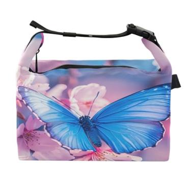 Imagem de STAYTOP Linda lancheira de borboleta azul com fivela de alça, lancheira isolada para meninos e meninas, lancheira térmica para trabalho escolar