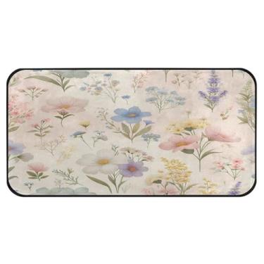 Imagem de Burbuja Tapete retrô de cozinha com flores de jardim, 51 x 99 cm, tapete lavável antiderrapante com suporte de borracha, tapete para cozinha, sala de estar, banheiro, decoração de casa