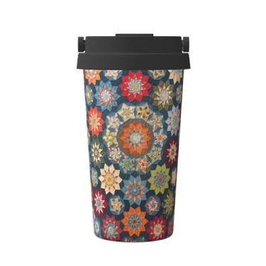 Imagem de Caneca de café térmica com estampa de flores boêmia em aço inoxidável para água quente e fria