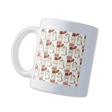 Imagem de Caneca Xícara de Café Porcelana 300ml com Desenho Unicórnios e Gatinhos