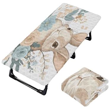 Imagem de Burbuja Lençol de berço de arte de flor de coelho para crianças, lençol de cochilo acolchoado portátil com faixa elástica para meninas e meninos, lavável na máquina, 63,5 x 127 cm