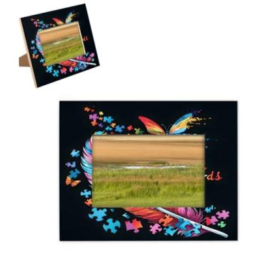 Imagem de hongjinglin Porta-retrato de 12,76 x 17,78 cm, moldura colorida de penas de madeira para fotos de autismo, com tapete para parede e mesa, para decoração de casa e amigos da família, ideias de presente